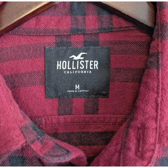 Hollister Size Medium Flannel Shirt Mens Red Plaid Top Mid Weight Plaid LS M - Picture 2 of 5